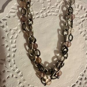 LOFT Silver and Pink Chain Necklace
